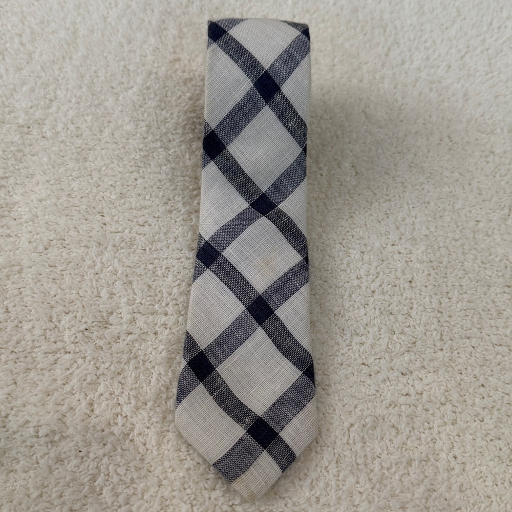 Men's Navy Plaid Linen Tie - Classic Navy Check